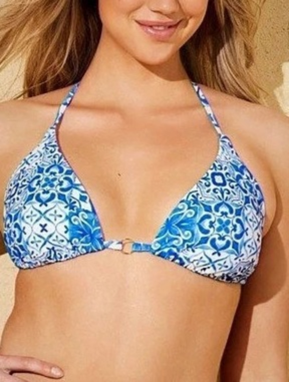 Wild Fable Bikini Semi Coverage Triangle Bikini Top Blue & White